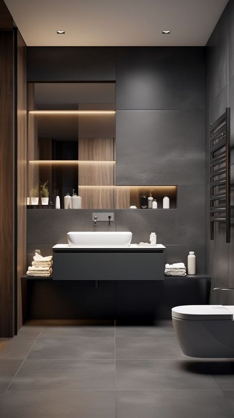 Dark Grey Bathroom Ideas, Dark Grey Bathroom, Masculine Bathroom Ideas, Grey Bathroom Ideas, Masculine Bathroom, Dark Gray Bathroom, Grey Bathroom, Grey Bathrooms, Modern Bathroom Design