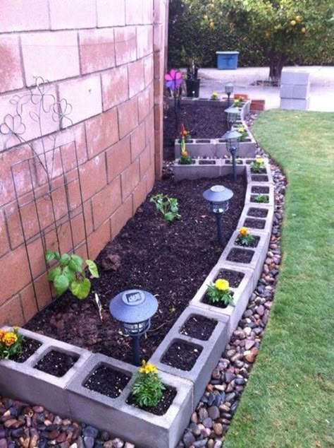 Opinion?!?!? .... This concrete block idea is neat - especially if you paint the blocks pretty colors Cinder Block Garden, Cinder Blocks, Lawn Edging, Yard Project, Cinder Block, Garden Edging, Outside Ideas, Garden Borders, Yard And Garden