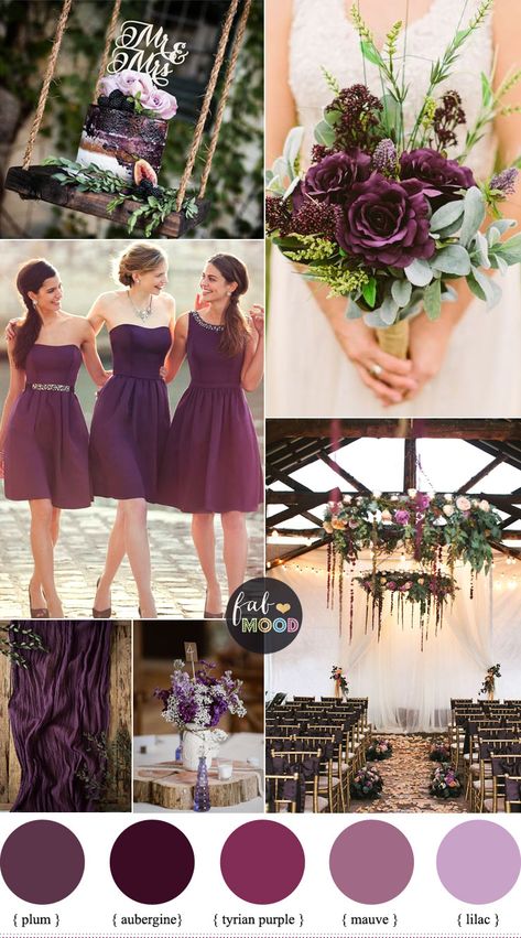 Plum Wedding Color For Rustic Wedding ,lilac mauve wedding palette Plum Wedding Colors, Deep Purple Wedding, Plum Wedding Invitations, Eggplant Wedding, Lilac Wedding Bouquet, Purple And Green Wedding, Rustic Wedding Colors, Wedding Color Palettes, Plum Wedding