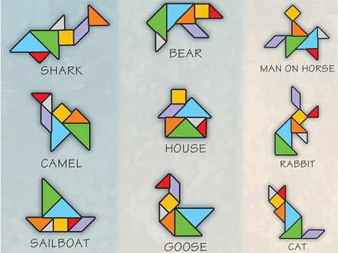 tangram-4 Code Of The Wolf, Tangram Printable, Tangram Activities, Tangram Patterns, Shape Animals, Tangram Puzzles, 1st Grade Math, Stem Activities, Easy Quilts