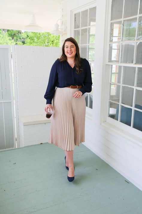 Styling a Beige Skirt at the Office - The Docket Office Outfits Midsize, Womens Business Professional, Spring Workwear, Outfit Midsize, Lilac Blazer, Summer Workwear, Workwear Capsule Wardrobe, Workwear Capsule, Brown Heeled Boots