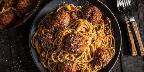 Traeger’s Smoked Meatball recipe is the perfect way try something new in your spaghetti dinners. Smoked Spaghetti, Recipes With Spaghetti Noodles, Smoked Meatballs, Trager Grill, Food On The Grill, Traeger Cooking, Electric Smoker Recipes, Pasta Meatballs, Traeger Smoker