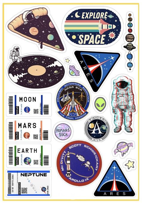 Nasa Stickers Printable, Planet Stickers Printable, Space Stickers Printable, Space Stickers Planets, Nasa Stickers, Space Stickers, Mobile Stickers, Airplane Wallpaper, Aesthetic Galaxy