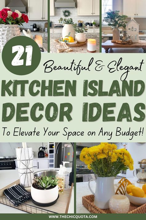 kitchen island decor Chinoiserie Kitchen Island, Decorate Breakfast Bar, Large Center Island Decor, Farmhouse Island Decor Ideas, Accent Colors For Kitchen Island, Fruit Bowl Island Centerpiece, How To Decorate Island With Sink, Island Decorations For Kitchen, How To Decorate A Kitchen Island Tray