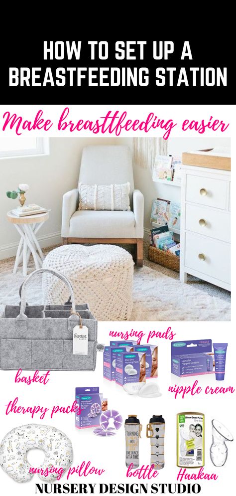 how to set up a breastfeeding station Nursing Station Breastfeeding, Breastfeeding Station, Breastfeeding Basket, Nursing Station, Breastfeeding Chair, Best Nursing Pillow, Nursery Layout, Breastfeeding Essentials, Nurses Station