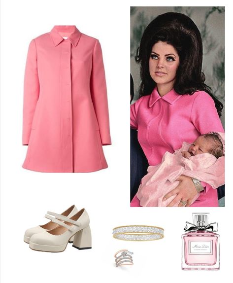 Elvis And Priscilla Iconic Outfits, 50s Vegas Fashion, Priscilla Presley Outfits 70s, Priscilla Presley Pink Outfit, Pricilla Presley Outfits, Iconic Priscilla Presley Outfits, Priscilla And Elvis Halloween Costume, Presilla Presley Outfits, Priscilla Presley Outfits Halloween