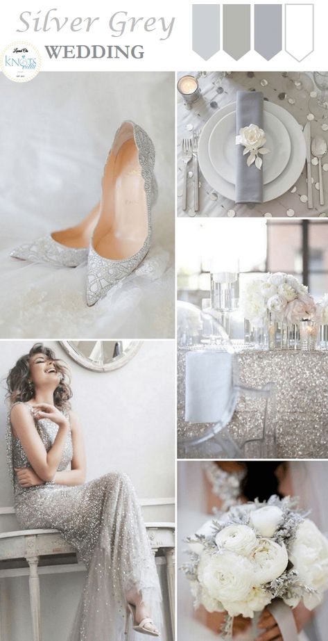 Silver Grey Wedding Inspiration - KnotsVilla | Wedding Ideas | Canada Wedding Blog Wedding Blue And Silver, Grey Wedding Theme, Silver Wedding Theme, Silver Weddings, Grey Weddings, Silver Wedding Ideas, Gray Wedding Colors, Wedding Burgundy, Wedding Color Scheme