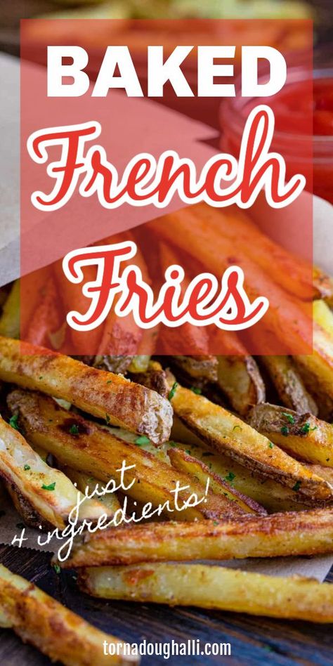 baked french fries French Fries In The Oven, French Fry Recipe Baked, Cheesy Potatoes Crock Pot, Baked French Fries, Crispy Parmesan Potatoes, Oven Baked Fries, Potato Wedges Baked, Making French Fries, French Fries Recipe