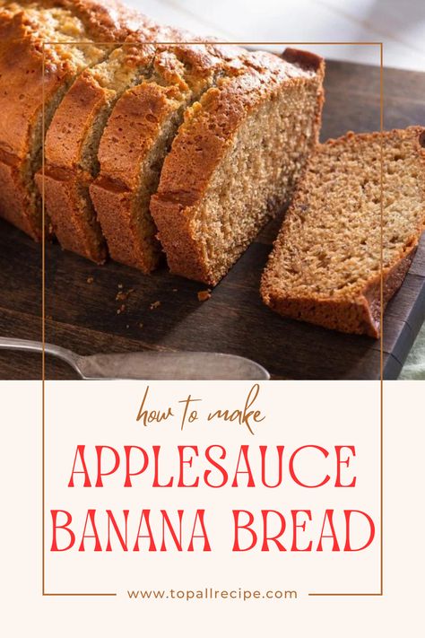 Applesauce banana bread combines the natural sweetness of ripe bananas and applesauce, resulting in a moist, flavorful loaf. This healthier twist on traditional banana bread is often spiced with cinnamon and nutmeg, making it a comforting treat. Perfect for breakfast or dessert, it’s a delicious way to enjoy fruits in baking. Banana Bread Recipe With Applesauce, Banana Applesauce Bread, Vanilla Bread Recipe, Simple Baked Goods, Applesauce Banana Bread, Banana Bread With Applesauce, Applesauce Bread, Bread Quick, How To Make Applesauce