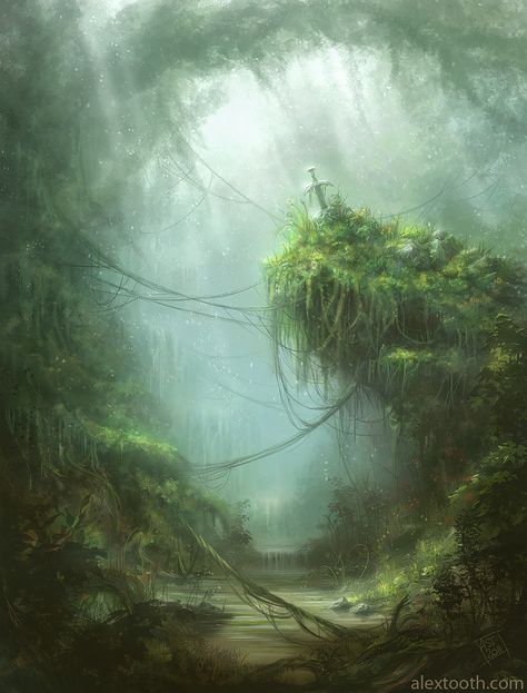 by Alex Tooth Concept Art Landscape, Tree Artwork, Digital Art Gallery, New Fantasy, Landscape Concept, Fantasy Forest, Fantasy Pictures, Fantasy Places, Art And Illustration