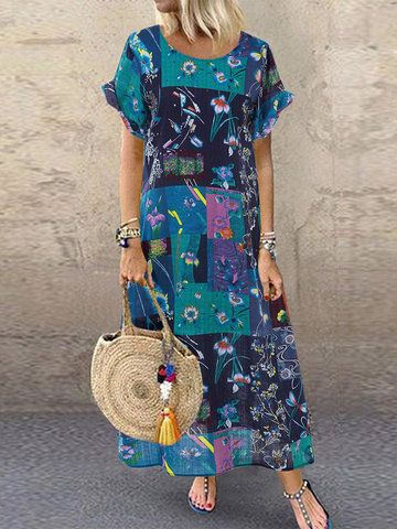 sdress SOLO PER TE 297744 - NEWCHIC Mobile Sukienki Maksi, Bohemian Sundress, Vestidos Retro, Theme Dress, Printed Summer Dresses, Summer Plus Size, Bohemian Print, Plus Size Vintage, Vintage Short