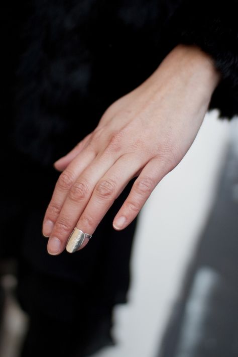 shimmerandrot: leastofthese:animinimalism:tobia:Stil in Berlin: Stil in Stockholm: Elinor “” Anna-Sara Dåvik Nail Ring, Nail Jewelry, Silver Nails, Dieselpunk, Contemporary Jewelry, Dandy, Fake Nails, Product Design, Little Things