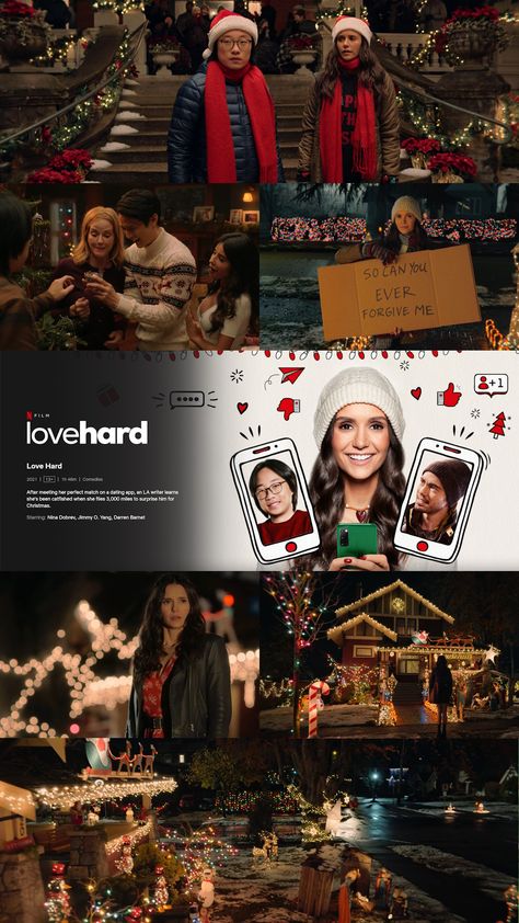 "Love Hard" is Netflix original Christmas Movie (rom-com) released in 2021. Main cast: Nina Dobrev and Jimmy O. Yang. Love Hard Netflix Movie, Christmas Love Movies, Christmas Romcom, Jimmy O Yang, Netflix Christmas Movies, Netflix Originals, Netflix Movies, Netflix Movie, Christmas Movie