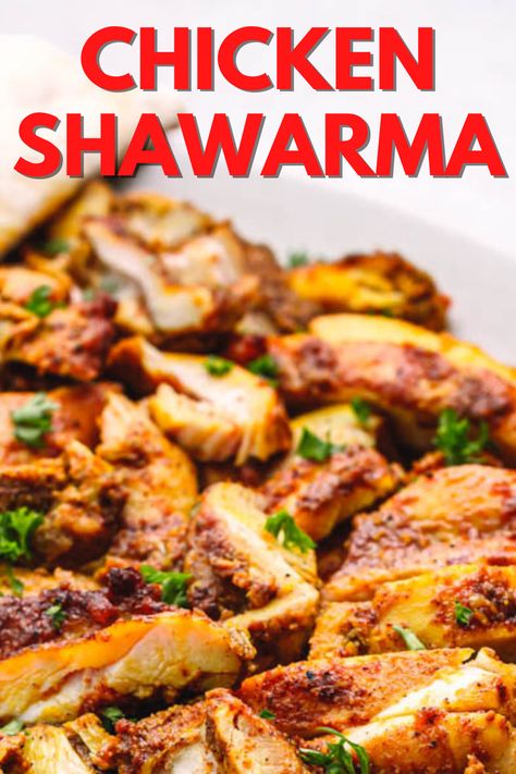 This chicken shawarma has incredible flavors.

It tastes as good if not better than the shawarma at many of my local Lebanese restaurants! So, please skip the take out and make your own chicken shawarma!

#shawarma #lebanesefood #middleasy #chicken #chickenthighs #roastedchicken Chicken Schwarma Slow Cooker, Spicy Chicken Shawarma, Keto Chicken Shawarma, Chicken Swarma Meal Prep, Chicken Shawarma Casserole, Easy Swarma Chicken Recipe, Shred Happens Chicken Schwarma, Chicken Shawarma In Loaf Pan, Chicken Schwarma Loaf Pan