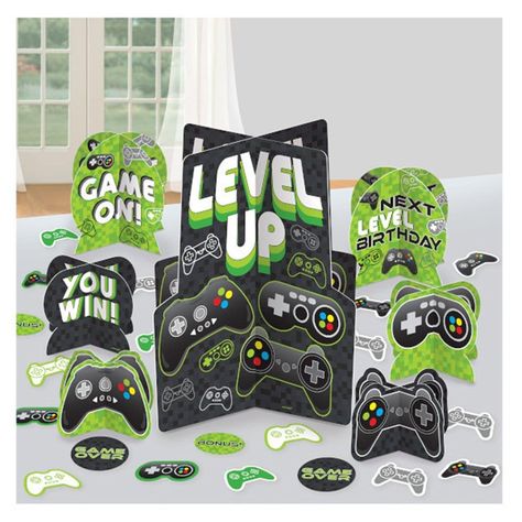 Buy Kids Birthday Level Up table decorating kit sold at Party Expert Birthday Party Table Decorations, Video Games Birthday Party, Party Prizes, Boys Birthday Party, Party Table Centerpieces, Table Decorating, Small Centerpieces, Party Expert, Video Games Birthday