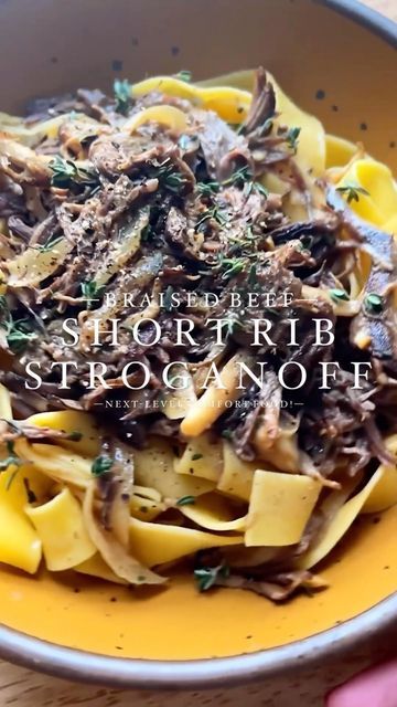 Braised Beef Short Rib Stroganoff, Short Rib Beef Stroganoff, Short Rib Stroganoff Recipe, Braised Beef Stroganoff, Short Ribs With Mushrooms, Stragonoff Recipe, Short Rib Stroganoff, Stroganoff Sauce, Boneless Beef Short Ribs