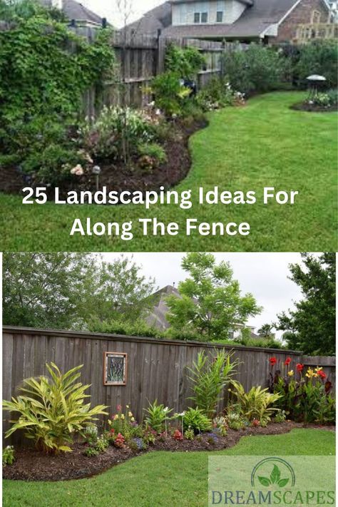 25 Landscaping Ideas For Along The Fence Landscaping By Fence, Landscaping Against Fence, Garden Along Fence Line, Fenceline Landscaping, Backyard Fence Landscaping, Fence Line Landscaping, Privacy Landscaping Backyard, Landscaping Along Fence, Residential Landscaping