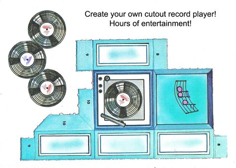 Paper Record Player, 50s Bedroom, Mini Record Player, Diy Record, Diy Paper Toys, Paper Folding Crafts, Dollhouse Halloween, Candy Bouquet Diy, Retro Radios