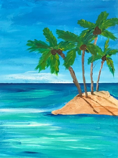 Tropical Island Picture Ideas, Tropical Drawing Beach, Tropical Island Art, Tropical Beach Acrylic Painting, Ocean Island Painting, Tropical Island Painting, Beach Acrylic Painting, Tropical Beach Painting, Island Painting