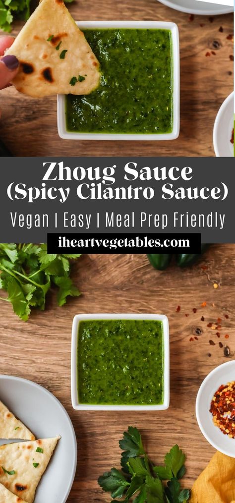 This spicy cilantro sauce, often called Zhoug or Skhug, is a delicious sauce to drizzle over chickpeas, serve with pita, or toss with rice. This zhoug sauce recipe is simple and delicious! Persian Sauce Recipe, Cava Skhug Sauce, Zoug Sauce Recipes, Skhug Sauce Cava, Skhug Sauce Recipe, Zhoug Sauce Recipes, Season Blends, Zhoug Sauce, Mediterranean Feast