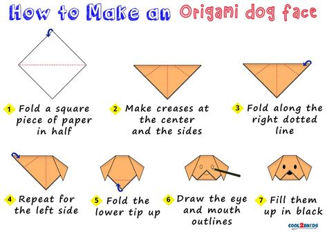 Origami Dog Face Origami Dog Face, Origami Cat Face, Origami Drawing, Dog Cone Alternative, Dog Origami, Origami Instructions For Kids, How To Do Origami, Face Step By Step, Puppy Crafts