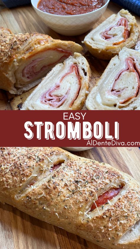 This easy stromboli recipe combines deli meat, provolone cheese and Italian spices baked in a butter pizza dough until golden brown. #stromboli #italianstromboli #easyrecipes Easy Stromboli, Stromboli Recipe Easy, Stromboli Recipe, Italian Deli, Deli Sandwiches, Italian Spices, Large Pizza, Easy Italian, Provolone Cheese