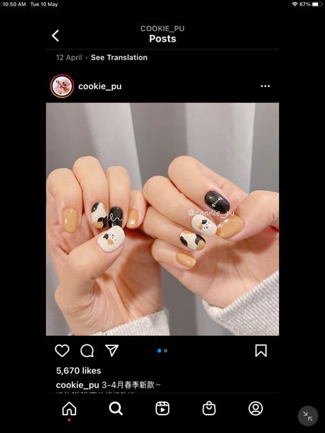 Calico Nails Design, Calico Cat Nails, Cat Themed Nails, Calico Nails, Black Calico Cat, Genshin Nails, Calico Cat Art, Cat Nail Designs, Cat Nail Art