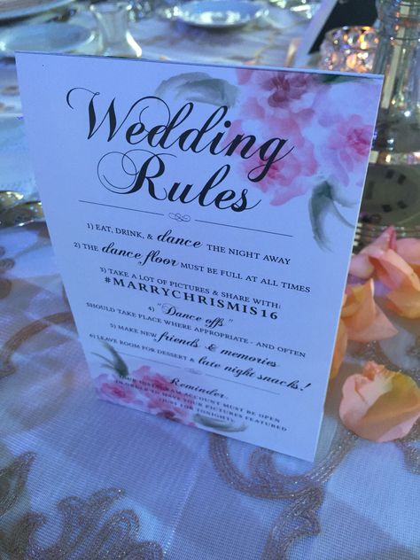 Have Wedding Rules for your guests on the back of your menu tent card 🎉 Wedding Rules For Guests, Wedding Rules, Tent Card, Tent Cards, Wedding Board, Dance Floor, Making Friends, Happily Ever After, The Back