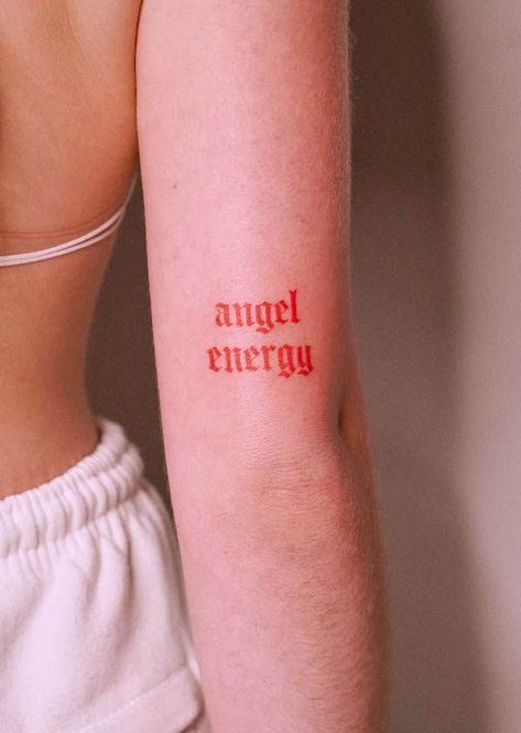 Independent Woman Tattoo Ideas, Savage Tattoos For Women, Freedom Tattoo Ideas For Women, Angel Energy Tattoo, Lil Tattoos, Ant Tattoo, Script Tattoos, Nape Tattoo, Red Tattoo Ideas