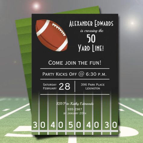 $2.79 | American Football Birthday Party Invitations - football birthday invitations, 50th, over the hill, birthday, adult surprise birthday party, sports, man birthday, american football birthday, sports theme birthday, milestone birthday bash American Football Birthday, American Football Field, Football Birthday Party Invitations, Over The Hill Birthday, Football Birthday Invitations, Sports Birthday Invitations, Football Invitations, Surprise Birthday Invitations, Sports Theme Birthday