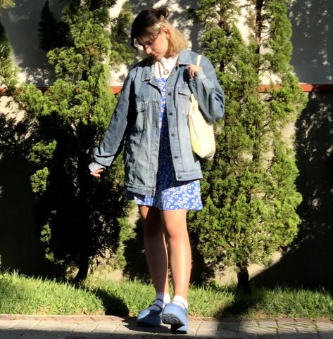 jacket: pre loved dress: shein shoes: melissa (model: farah) #ootd Flower Shoes Outfit, Melissa Shoes Outfit, Melissa Gorga Outfits, Melissa Wardrobe, Mini Melissa Shoes Outfits, Girlhood Melissa Febos, Shein Shoes, Melissa Shoes, Flower Shoes