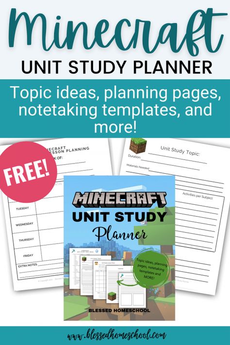 Unit Study Planner, Minecraft Activities, Study Planner Printable Free, Study Printables, Unit Studies Homeschool, Study Planner Printable, Weekly Planner Free, Typing Skills, Bible Study Printables