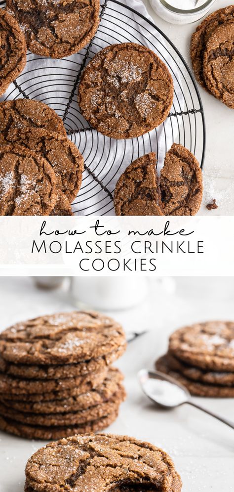 Cinnamon Crinkle Cookies Recipe, Apple Molasses Cookies, Ginger Molasses Cookies Chewy, Ginger Crinkles, Molasses Crinkles Recipe, Blackstrap Molasses Recipes, Molasses Crinkles, Molasses Crinkle Cookies, Apple Molasses