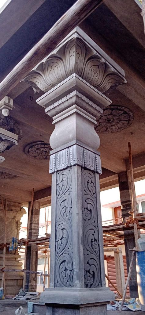 Cement Pillar Design, Temple Pillar Designs, Hanuman Mandir, Arch Designs For Hall, Temple Drawing, Column Capital, Down Ceiling Design, Decorative Columns, Temple India