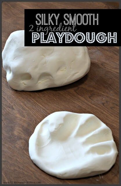 This 2 ingredient playdough recipe couldn't be any easier to make! Plus it makes the sweetest smelling, soft playdough recipe that is so much fun to play with! This is such a quick 2 ingredient play dough to whip for toddler, preschool, pre-k, kindergarten, and first grade students. This 2 ingredient playdough recipe is truly silky smooth for a tactile play activity children can't get enough of! 2 Ingredient Playdough, Soft Playdough Recipe, White Playdough, Best Playdough Recipe, Soft Play Dough, Cloud Dough Recipes, Play Dough Crafts, Easy Playdough Recipe, Play Dough Recipe