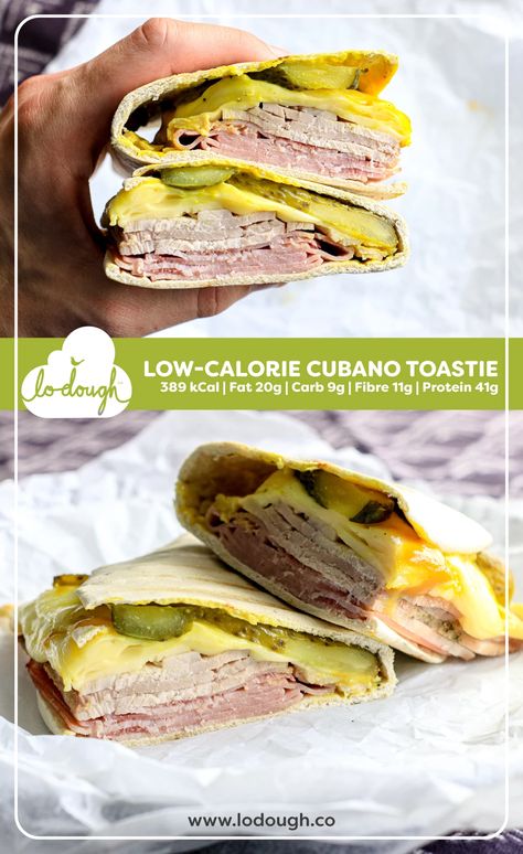 Low Calorie Sandwich, Cubano Sandwich, Cuban Sandwich, Cheese Serving, Ham And Cheese, Low Sugar, Dough Recipe, Pork Roast, Low Calorie