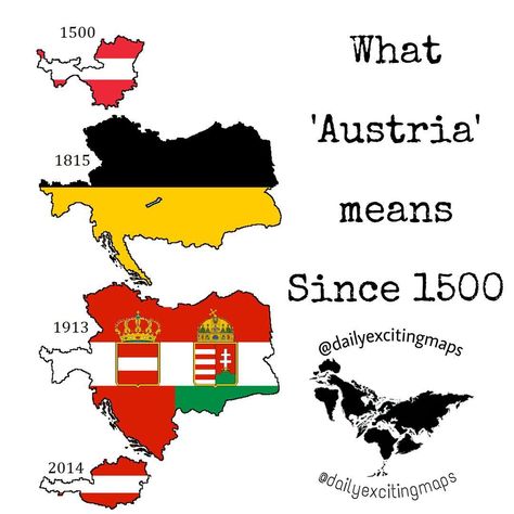 Austria 🇦🇹 from 1500 to 2018 Follow @dailyexcitingmaps for more! Thoughts? 💫 #austria #vienna #austrian #german #hungary #europe #history… World History Map, Austria Map, Europe History, Austria Flag, Austria Vienna, Austria Hungary, World Flags, Italy Map, Historical Facts