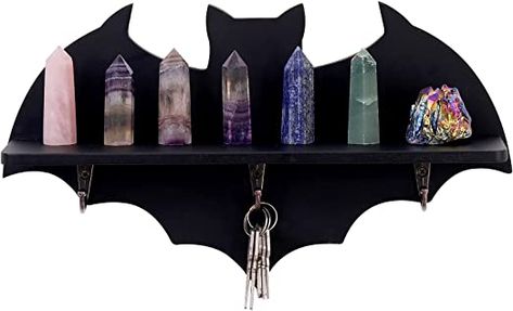 Bat Shelf Coffin Shelf Crystal Shelf Spooky Floating Shelves Goth Decor Bat Shelf,Wooden Gothic Decor for Home, Black Hanging Wooden Shelf for Wall, Witchy Room Decor for Crystal Keys Bat Shelf, Emo Decor, Coffin Shelf, Witchcraft Decor, Gothic Decor Bedroom, Crystal Shelf, Witchy Room, Wall Mounted Key Holder, Gothic Room