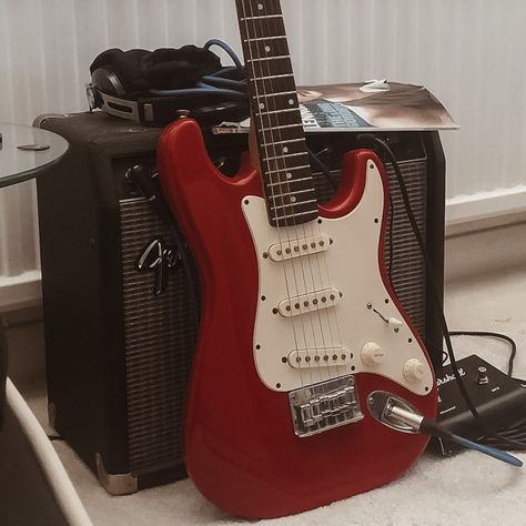 Fireplace Tv Wall Decor, Red Electric Guitar, Room 2023, Photo Polaroid, Fireplace Tv Wall, Loving Him Was Red, Guitar Obsession, I See Red, Tv Wall Decor