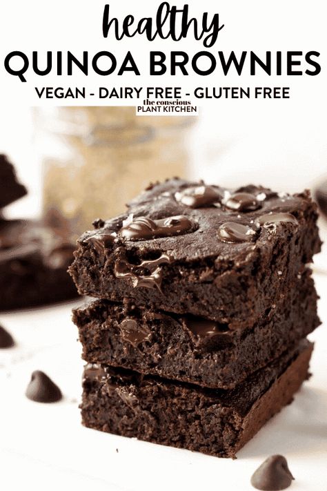 This gluten-free quinoa brownies are delicious healthy flourless brownies made in one bowl using high plant-based protein quinoa. Plus, these are vegan brownies made with no eggs or dairy. Quinoa Dessert Recipes, Quinoa Brownies, Quinoa Desserts, Flourless Brownies, Healthy Quinoa, Freezer Food, Vegan Brownies, Healthier Desserts, Gluten Free Brownies