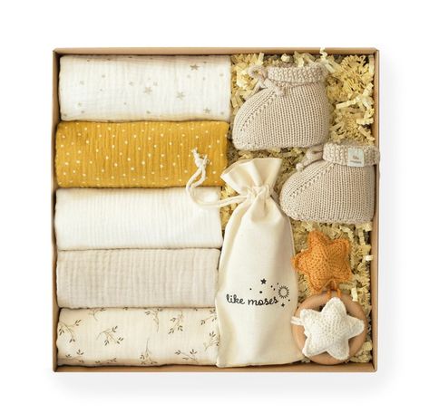 Newborn Baby Gift Set, Baby Shower Gift Box, Gentle Baby, Knitted Booties, Muslin Blankets, Moses Basket, Cute Stars, Our Baby, Bundle Of Joy