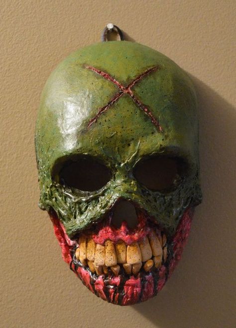 Papier Mache Mask. Skeletor is always an option. So many variations. Paper Mache Skull, Custom Mandalorian, Mascara Papel Mache, Paper Mache Masks, Zombie Mask, Paper Mache Mask, Mascaras Halloween, Monster Mask, The Creeper