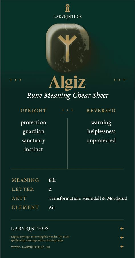 Algiz Rune Meaning: Protection – Labyrinthos Algiz Rune Meaning, Naudiz Rune, Norse Runes Meanings, Gray Witch, Golden Thread Tarot, Algiz Rune, Protection Rune, Runes Meaning, Element Air