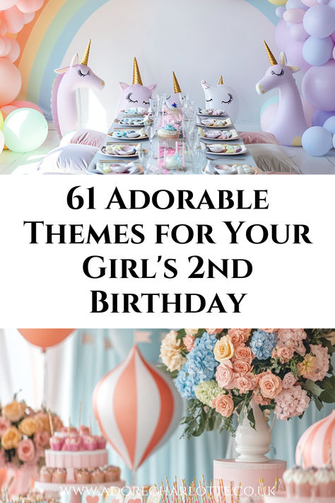 Make her second birthday unforgettable with these adorable and creative themes! From "Tutu Cute" to farm-inspired decor, we've got you covered with the best 2nd birthday party themes for girls. Discover unique ideas to make her day special! 🎀 #SecondBirthdayThemes #2ndBirthdayIdeas #CreativePartyIdeas Two Winter Birthday Theme, Spring 2nd Birthday Party For Girl, Winter Theme 2nd Birthday, Kids Birthday Themes Girls Decorations, Two Year Old December Birthday, Low Key 2nd Birthday Party, Tutu 2nd Birthday Party Ideas, Birthday Party Two Year Old Girl, One And Two Year Old Combined Birthday Party