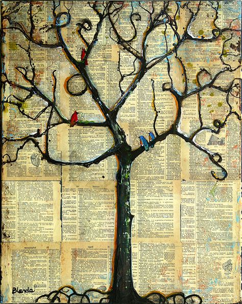 Lexicon Tree of Life in Winter Original Mixed Media Art by Blenda Tyvoll Mixed Media Art Techniques, Newspaper Art, Mixed Media Art Canvas, Winter Tree, Tree Graphic, Gathering Place, Collage Art Mixed Media, Mixed Media Art Journaling, Winter Trees