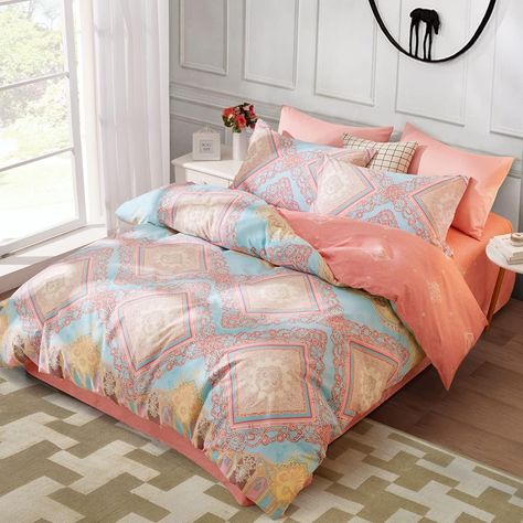 Amazon.com: SAPHREAS Twin Size Bohemian Duvet Cover Set 2 Piece Boho Bedding for All Seasons Cotton Pink Cover Set 1 Duvet Cover 1 Pillow Sham with Zipper : Home & Kitchen Bohemian Duvet Cover, Comforter Sets Boho, Duvet Covers Bohemian, Gauze Blanket, Pink Cover, Bohemian Bedding, Queen Blanket, Cotton Plant, Twin Blanket