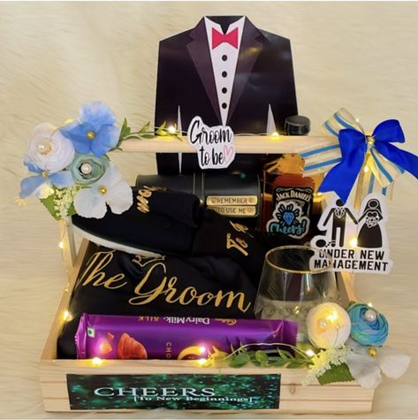 Wedding Hampers For Groom, Wedding Gift Hampers, Hamper Ideas, Groom Gift, Gift Hampers, Wedding Gift, Wedding Gifts, Tray, Gifts