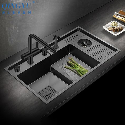 2022 New Large Size Nanometer Cup Rinser Stepped Kitchen Sink 304 Stainless Steel 4mm Thickness Handmade Sinks With Knife Holder _ - AliExpress Mobile Cool Sinks Kitchen, Fancy Sinks Kitchen, Kitchen Sink With Cup Rinser, Big Sink Kitchen, Modern Sink Kitchen, Modern Kitchen Sinks And Faucets, Latest Kitchen Sink Design, Best Sinks For Kitchen, Stepped Kitchen