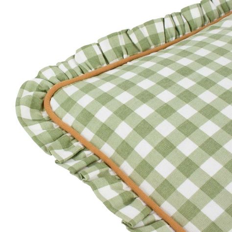 On-trend gingham check pattern.. Dual-sided, frilled trim, hidden zip.. 100% cotton fabric.. Zip Fastening. Polyester fibre filling The furn. Maude Gingham Cotton Square Cushion features an on-trend gingham check pattern in seasonal tones. Complete with a dual-sided design and piped frilled trim, this cushion is made from super soft, 100% cotton fabric. | furn. Maude Gingham Cotton Square Cushion, Country, Green, Sage, 100% Cotton