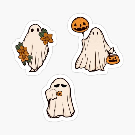 Ghost With Flowers, Ghost With Pumpkin, Hannah Smith, Ghost Drawing, Sheet Ghost, Spooky Gifts, Classic Tattoo, Autumn Stickers, Halloween Drawings